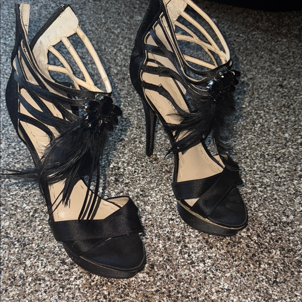 Enzo Angiolini Black Feather Embellished Heels